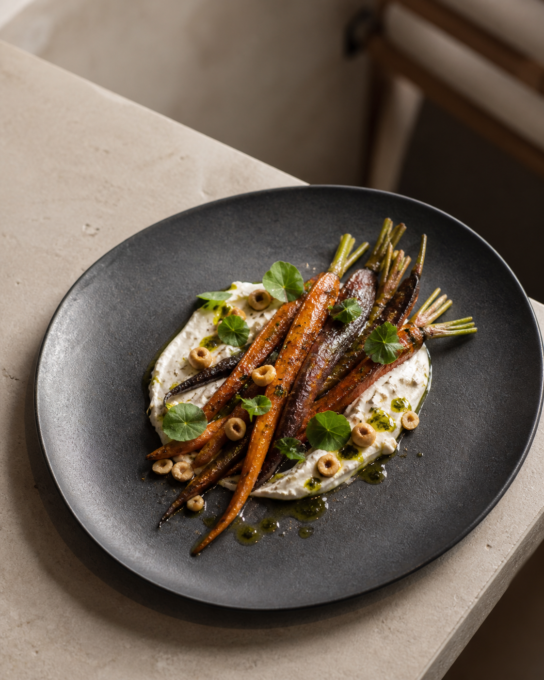 Roasted heritage carrots with smoked yogurt